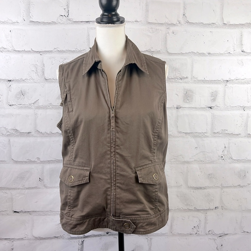 Chico’s Platinum Cotton Utility Safari Vest Brown